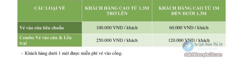 Bảng giá vé Bạch Mã Village Huế