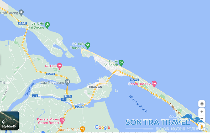 Bản đồ địa chỉ bãi biển Thuận An nổi tiếng Huế.