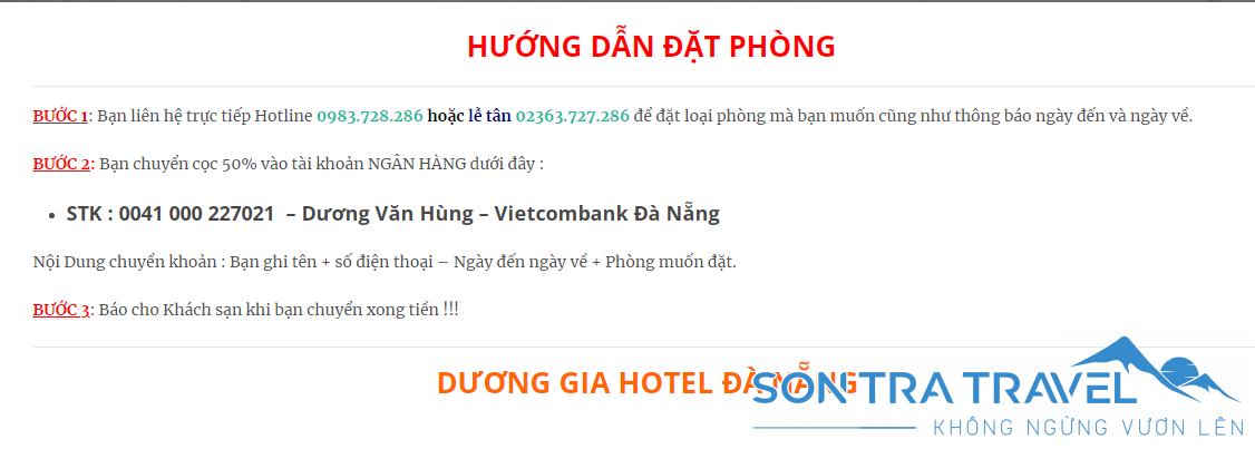 Cách đặt phòng tại khách sạn Dương Gia hotel Đà Nẵng đơn giản, nhanh chóng